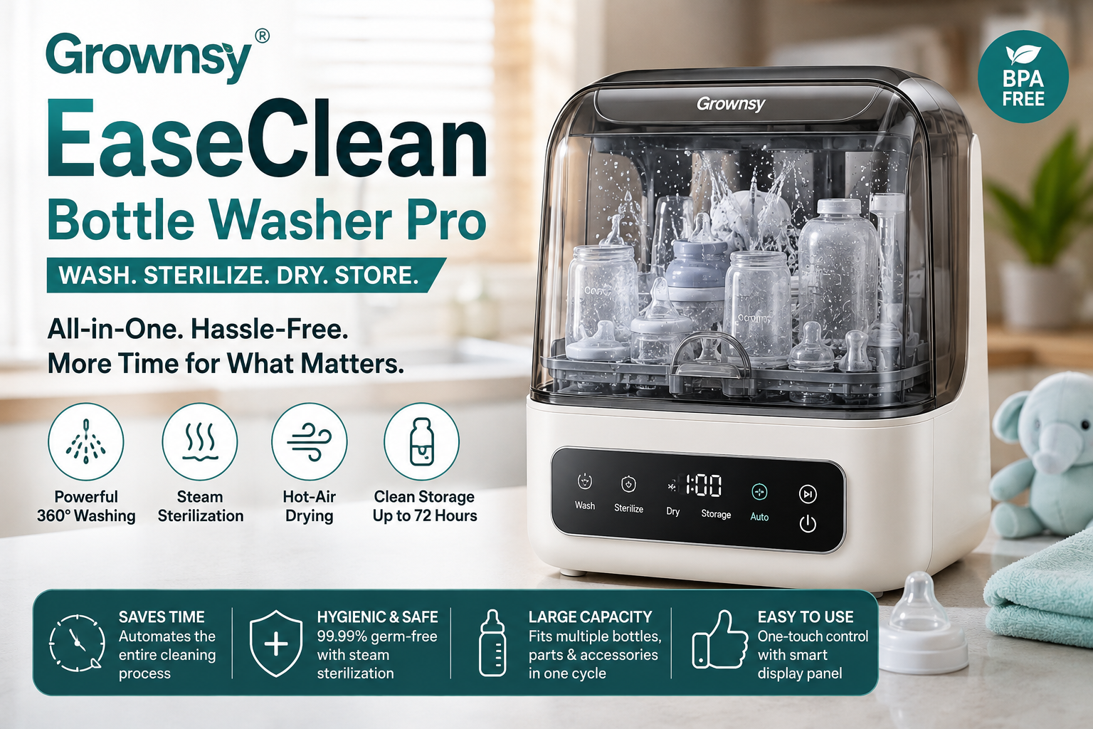 Grownsy EaseClean Bottle Washer Pro Review (2026): The Ultimate All-in-One Baby Bottle Washer?